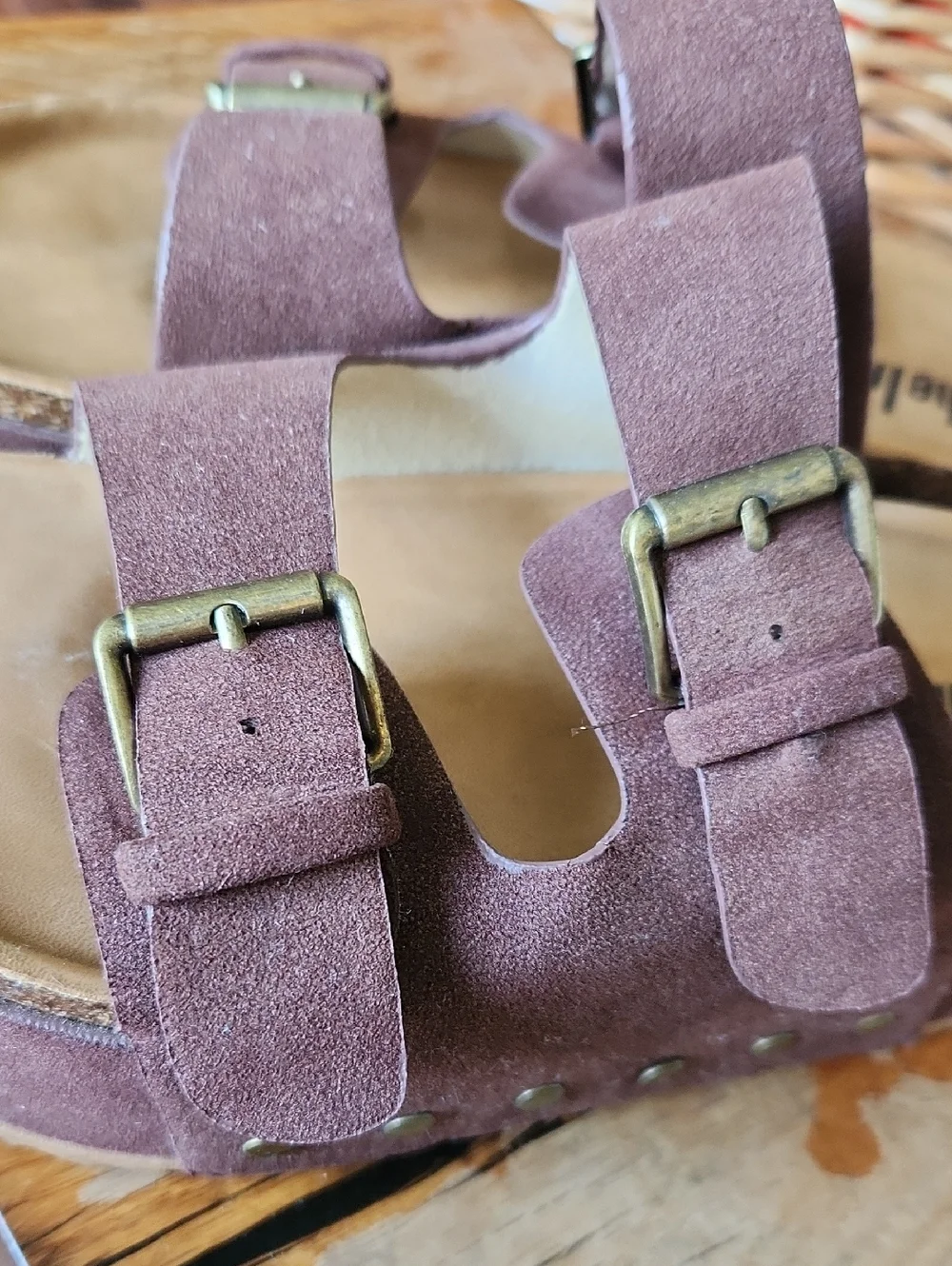Women's sz 8 BOHO Buckle Platform Slides Sandals Brown‎